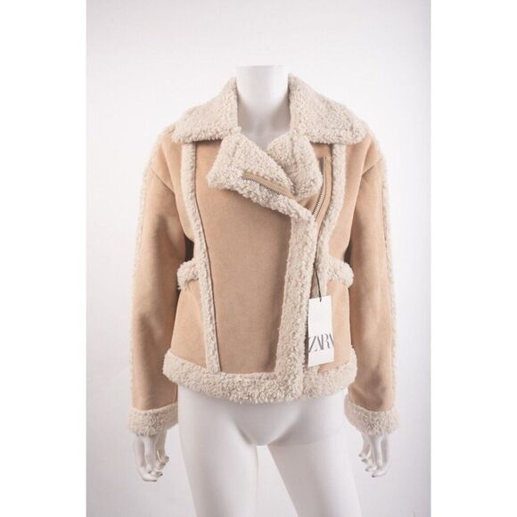 Zara Jackets & Blazers - Zara Womans Jacket Coat XS Tan Faux Suede Faux Sherpa Double Face 6318/242 NWT
